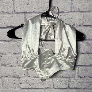 Elegant White Satin Crop Top